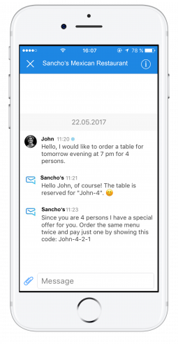 Order a table or message the customer service with thismo messenger app